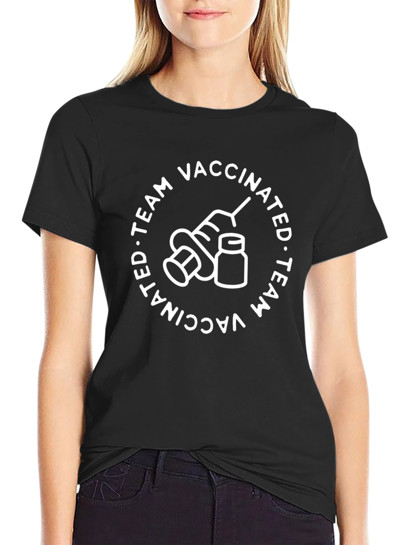Vaccinated Team Black Graphic Tee