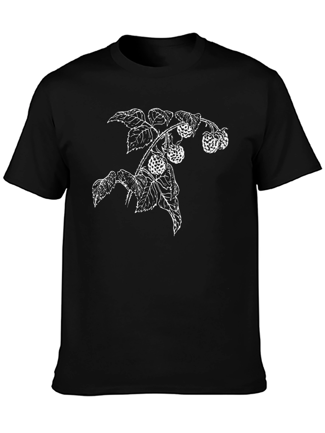 Botanical Raspberry Branch Black T-Shirt