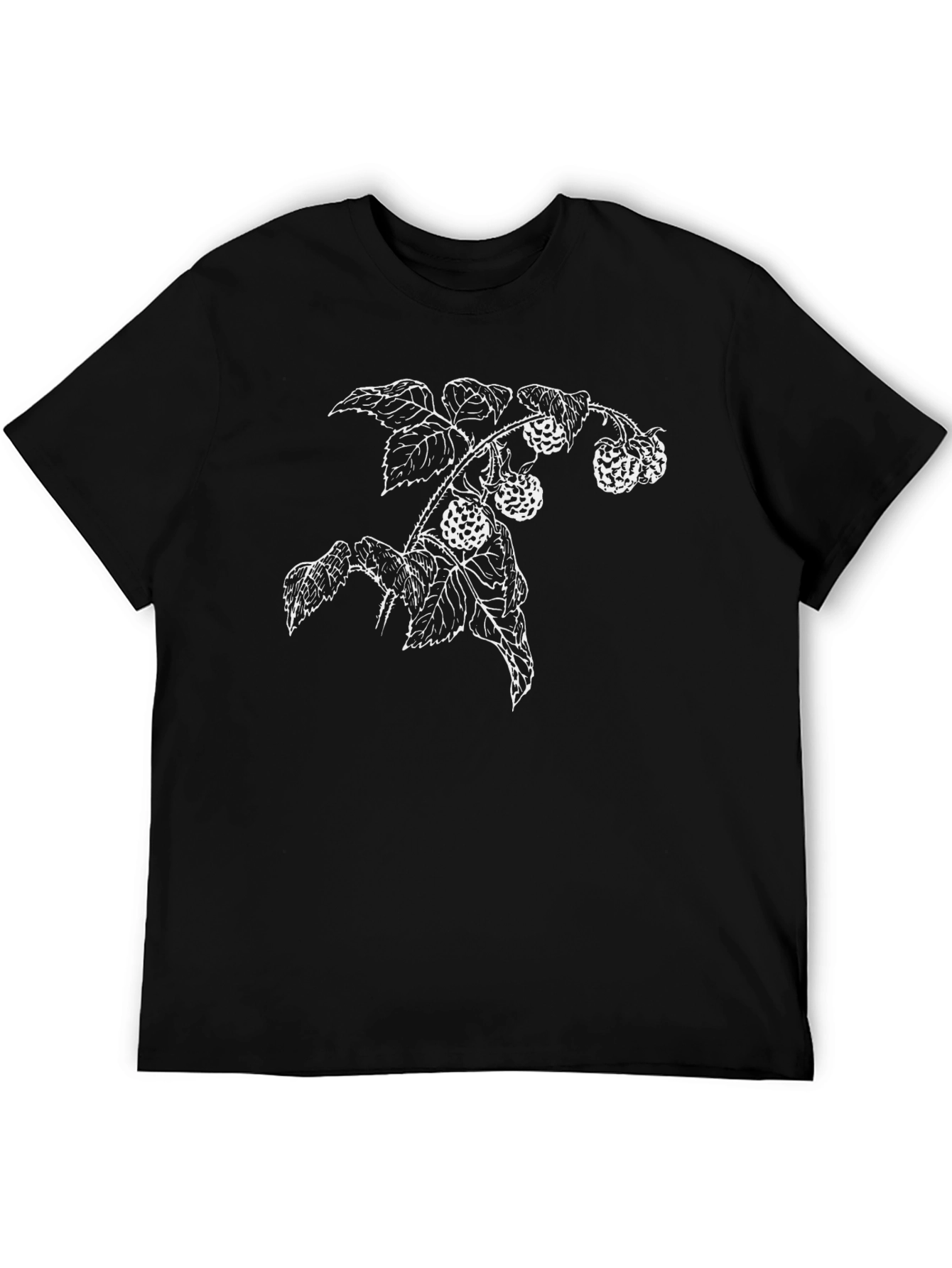 Botanical Raspberry Branch Black T-Shirt