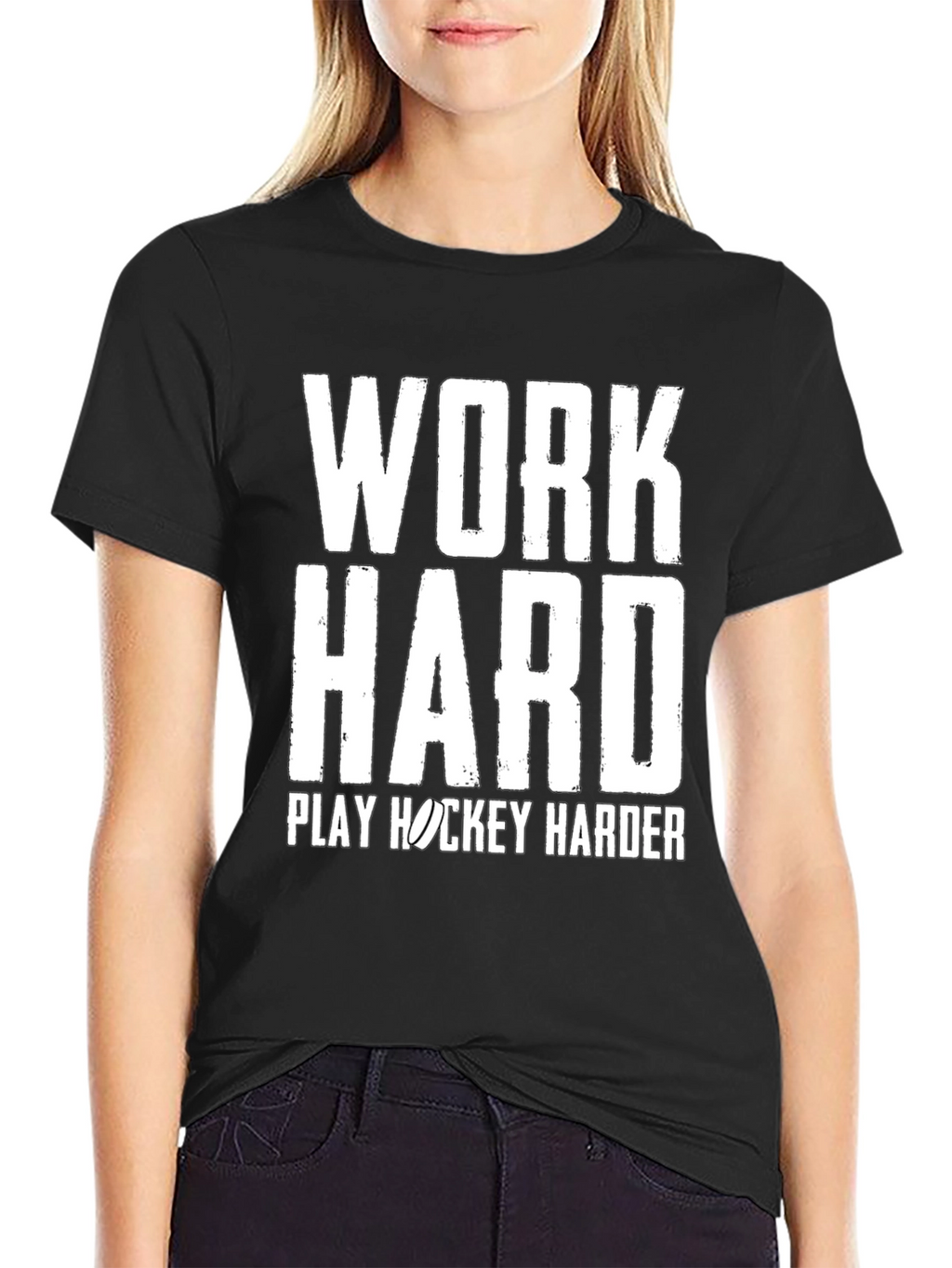 Work Hard Play Hockey Harder Black T-Shirt