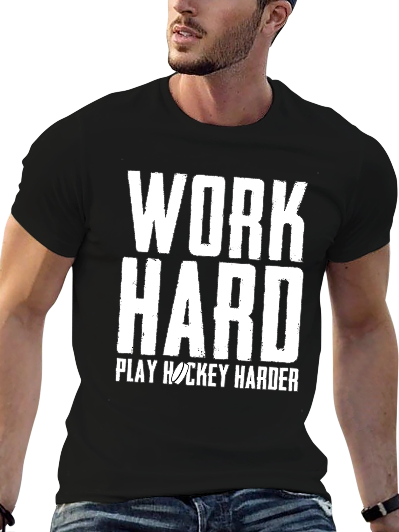 Work Hard Play Hockey Harder Black T-Shirt
