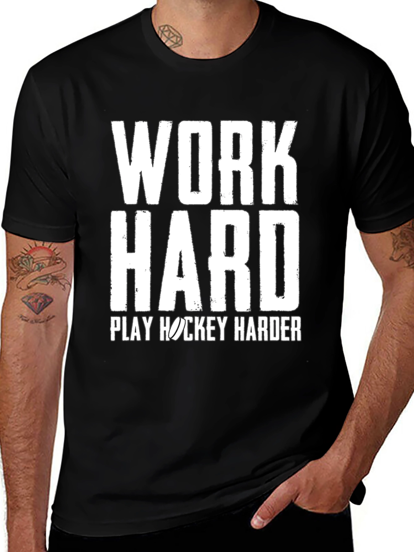 Work Hard Play Hockey Harder Black T-Shirt