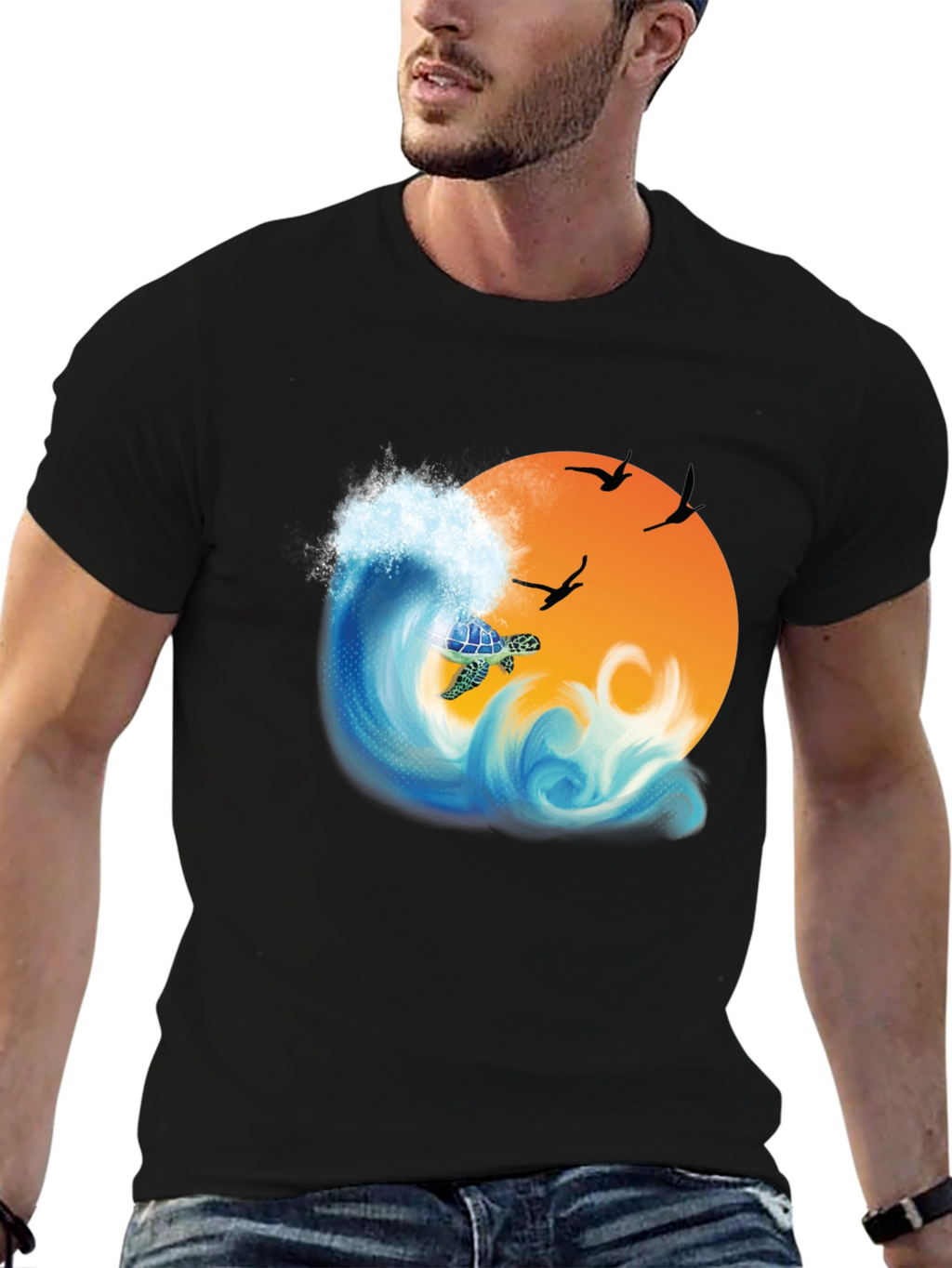 Turtle Wave Sunset Graphic Tee - Black