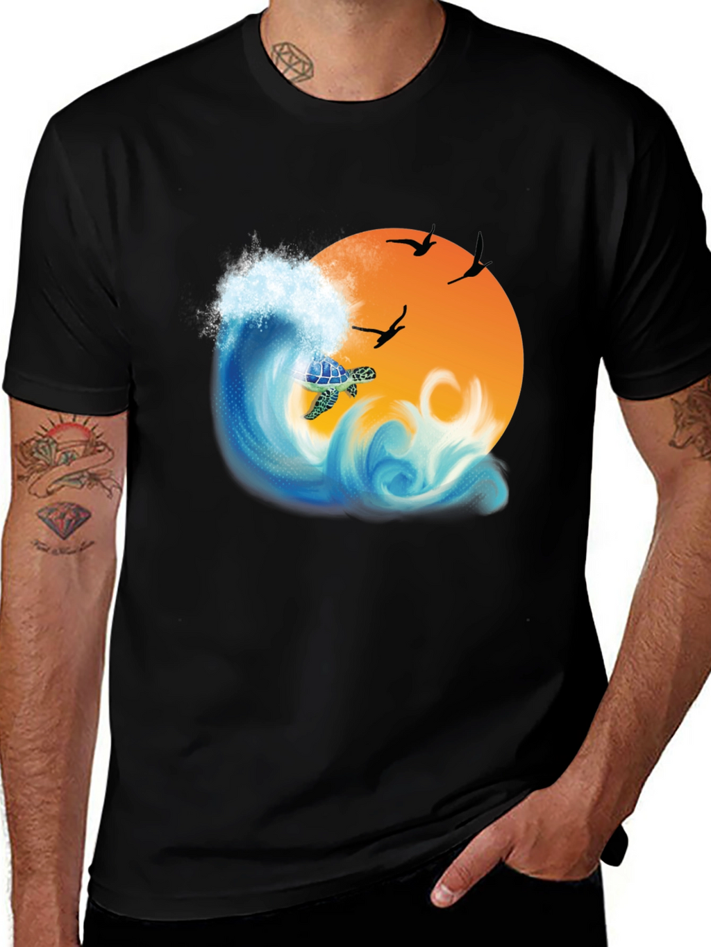 Turtle Wave Sunset Graphic Tee - Black