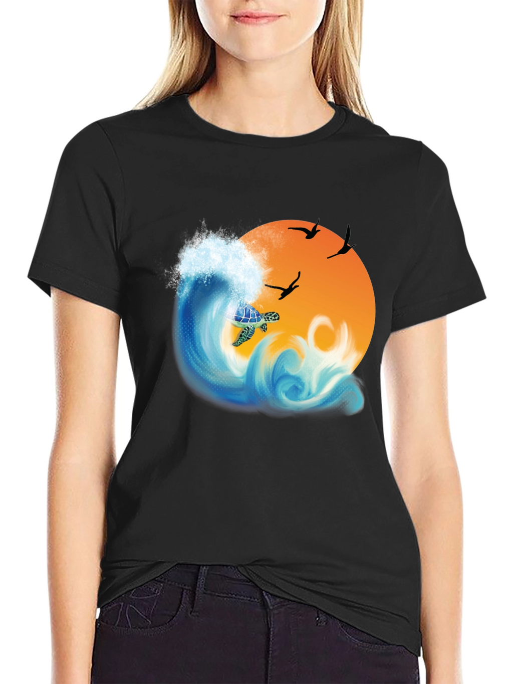 Turtle Wave Sunset Graphic Tee - Black