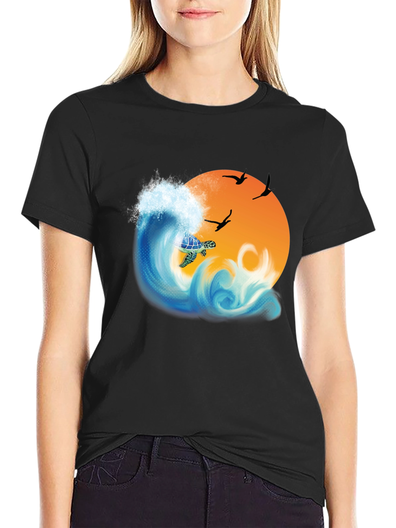 Turtle Wave Sunset Graphic Tee - Black