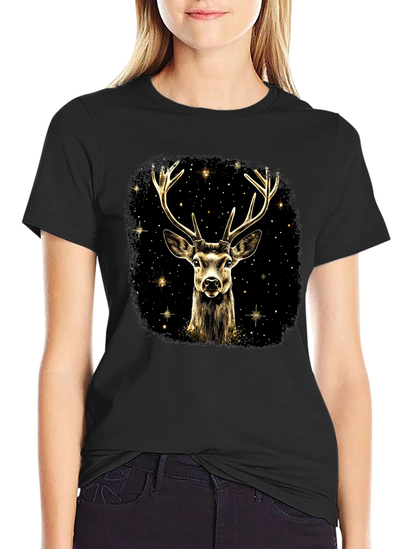 Stag Graphic Print Black T-Shirt