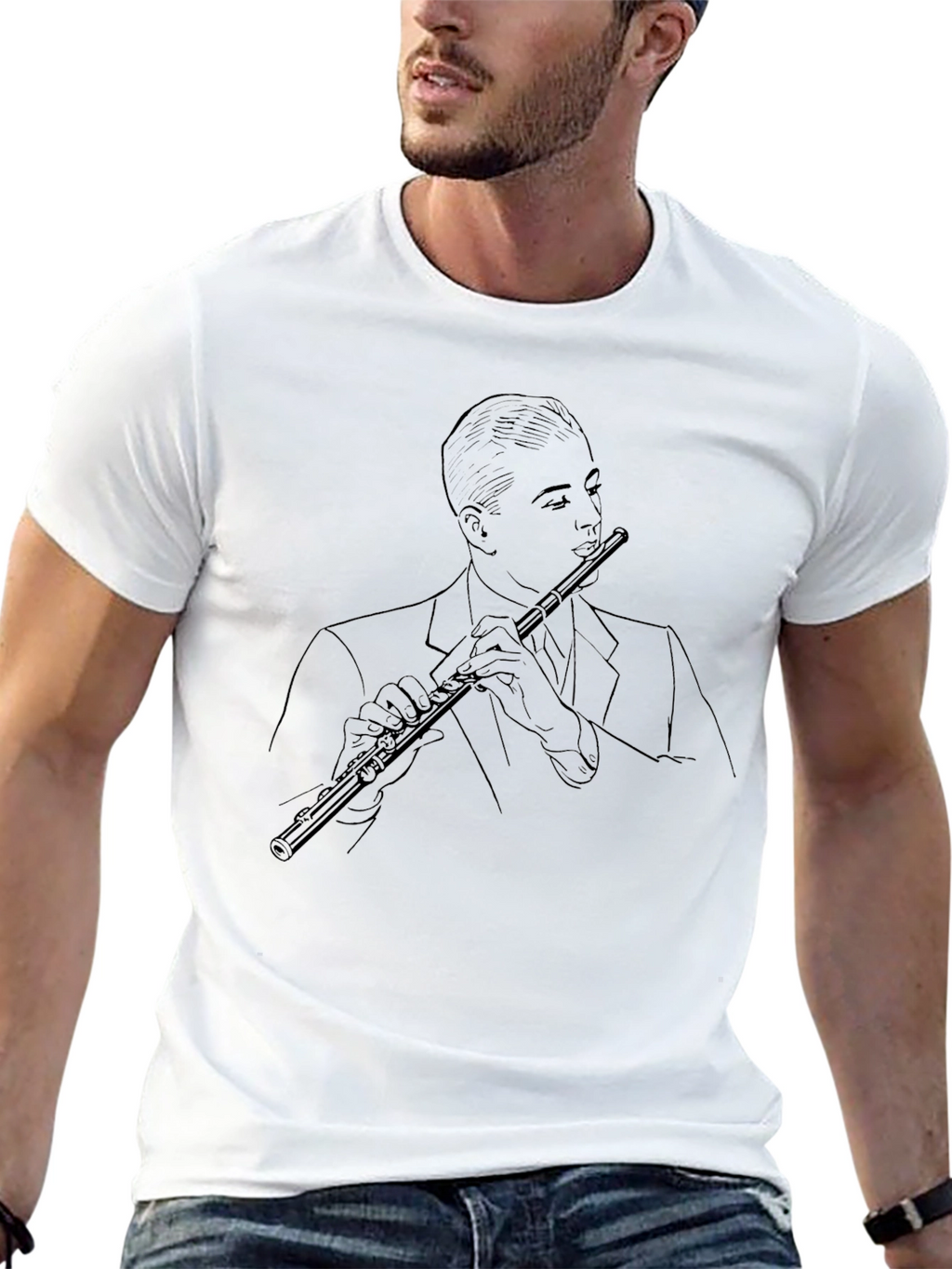 Jazz Flute Player Graphic Tee - Stylish Black T-Shirt
