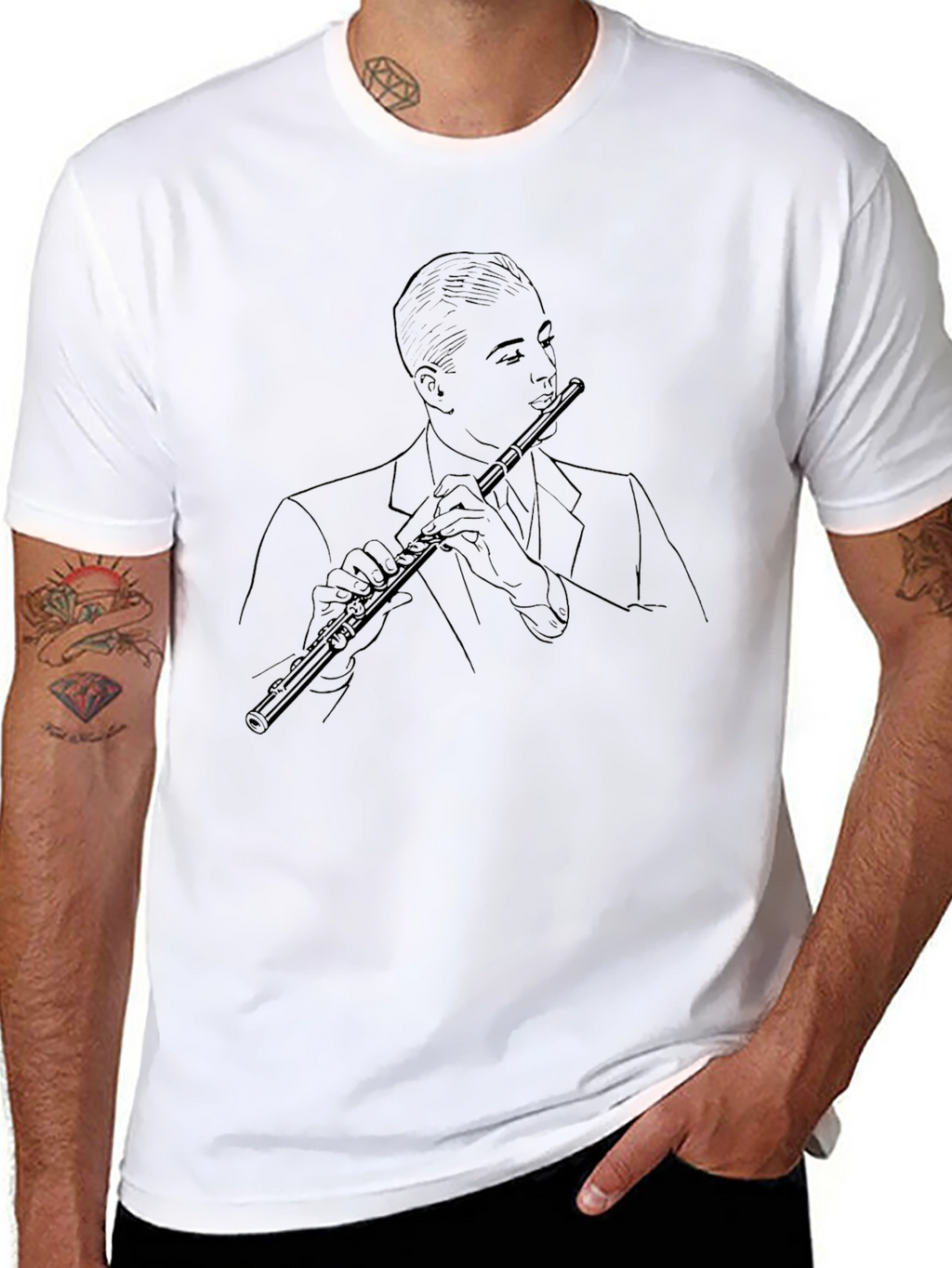 Jazz Flute Player Graphic Tee - Stylish Black T-Shirt