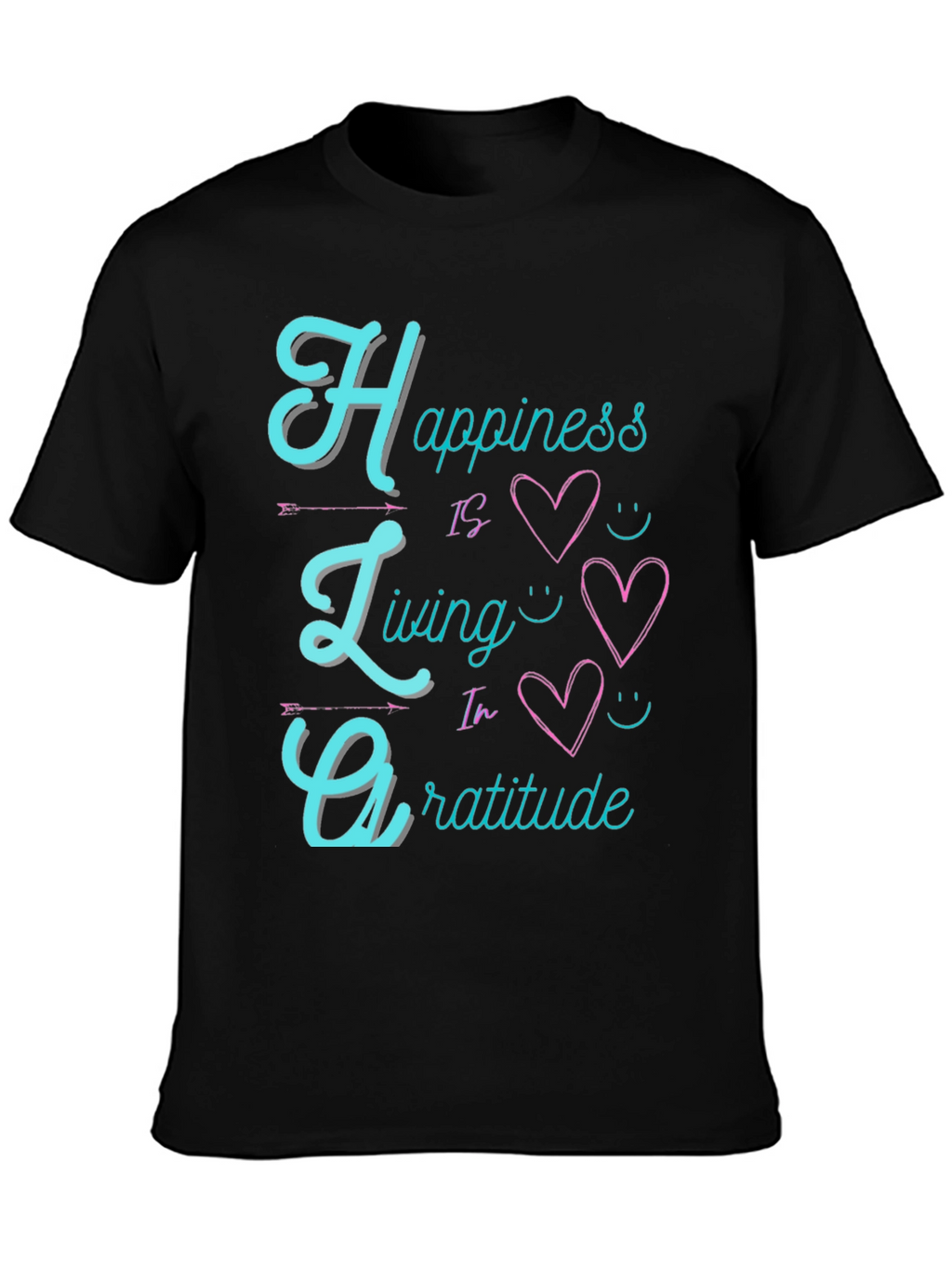 Happiness Living Gratitude Black T-Shirt