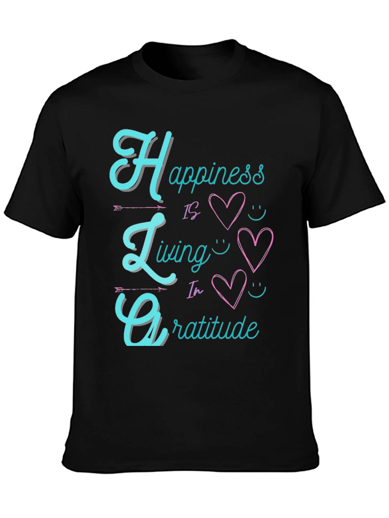 Happiness Living Gratitude Black T-Shirt