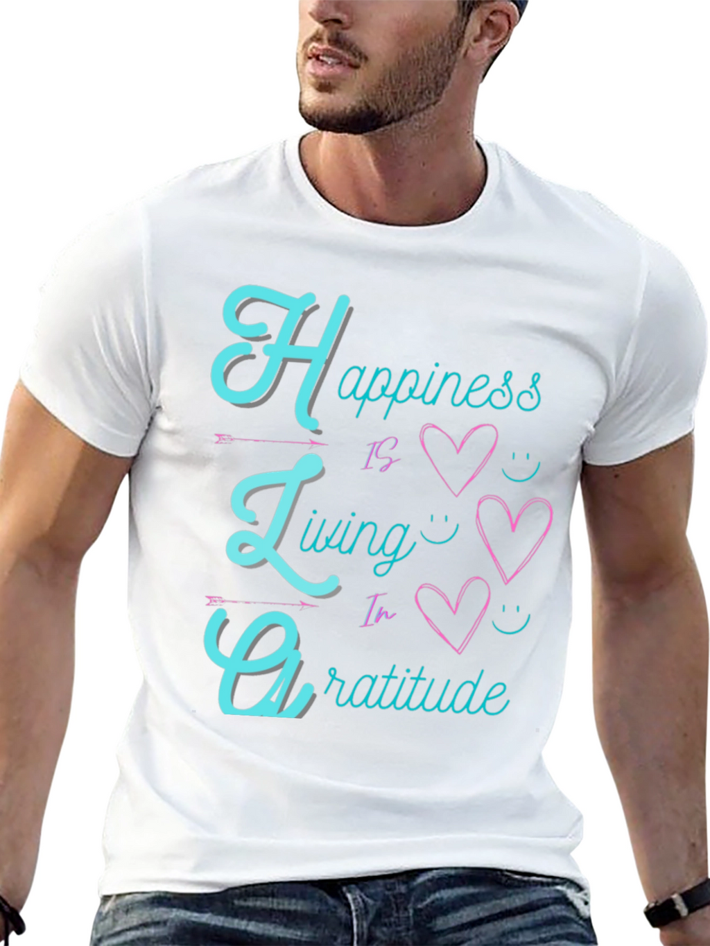 Happiness Living Gratitude Black T-Shirt