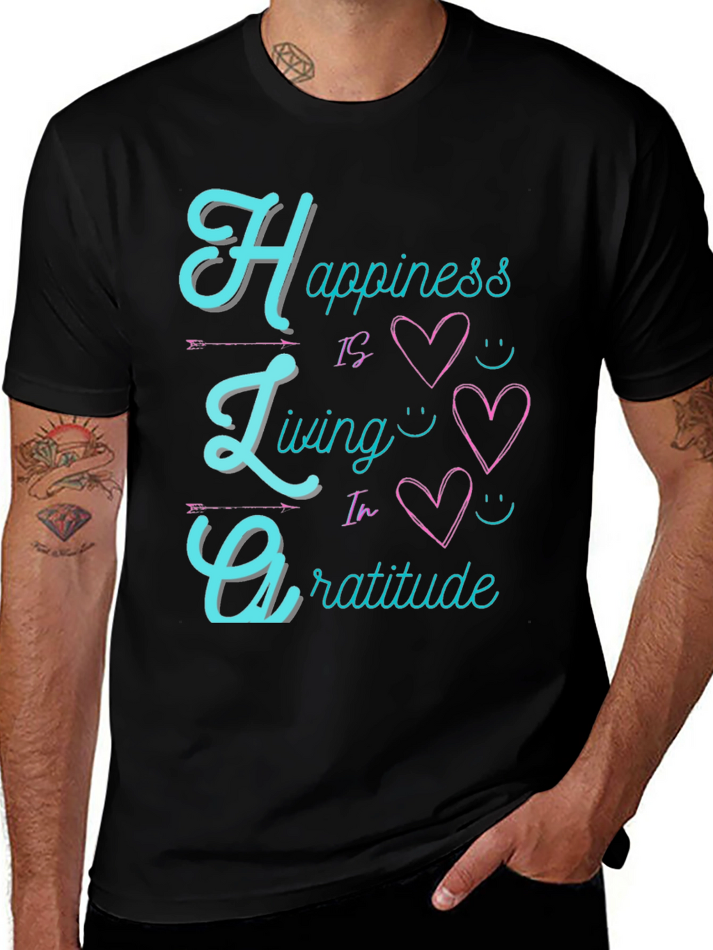 Happiness Living Gratitude Black T-Shirt