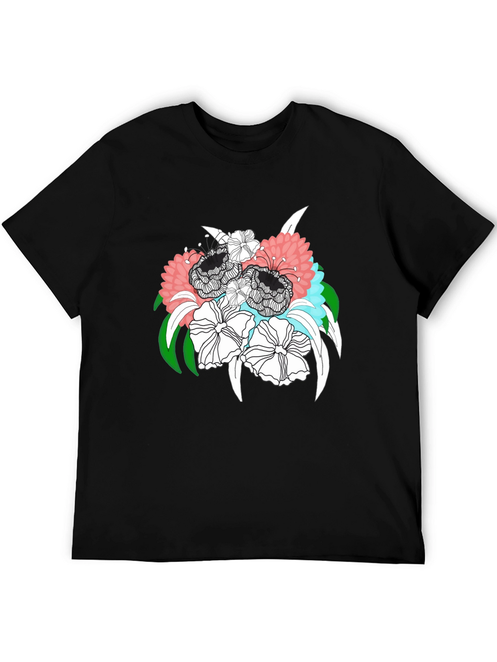 Floral Bouquet Graphic Tee - Black Unisex T-Shirt