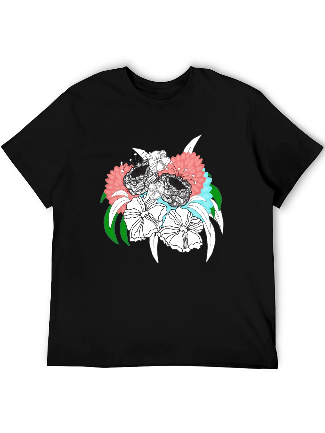 Floral Bouquet Graphic Tee - Black Unisex T-Shirt