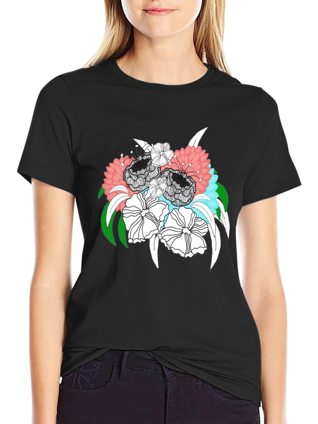 Floral Bouquet Graphic Tee - Black Unisex T-Shirt