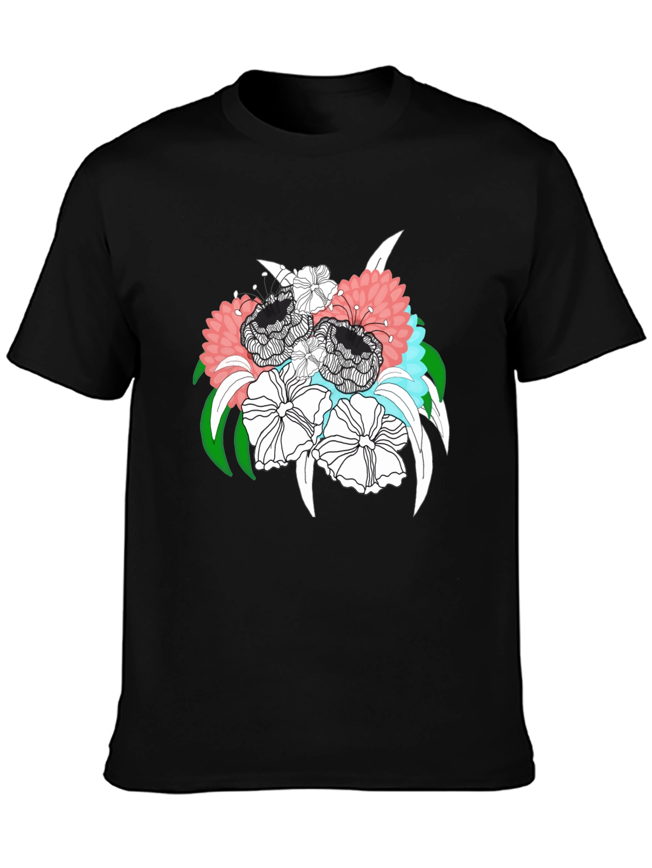 Floral Bouquet Graphic Tee - Black Unisex T-Shirt