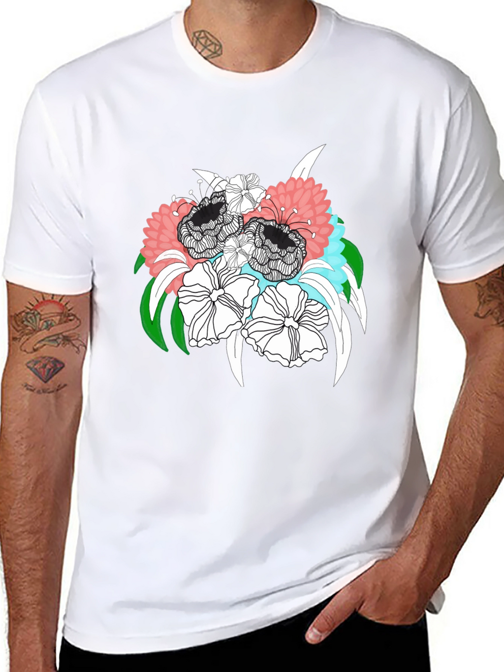Floral Bouquet Graphic Tee - Black Unisex T-Shirt