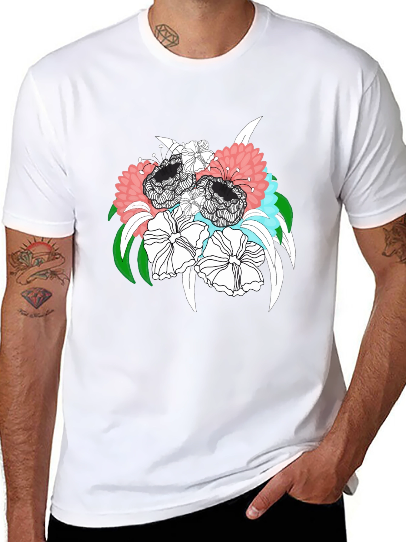 Floral Bouquet Graphic Tee - Black Unisex T-Shirt
