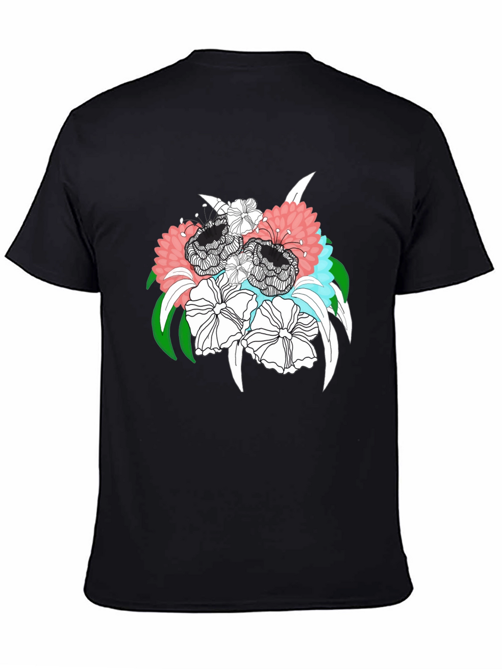 Floral Bouquet Graphic Tee - Black Unisex T-Shirt