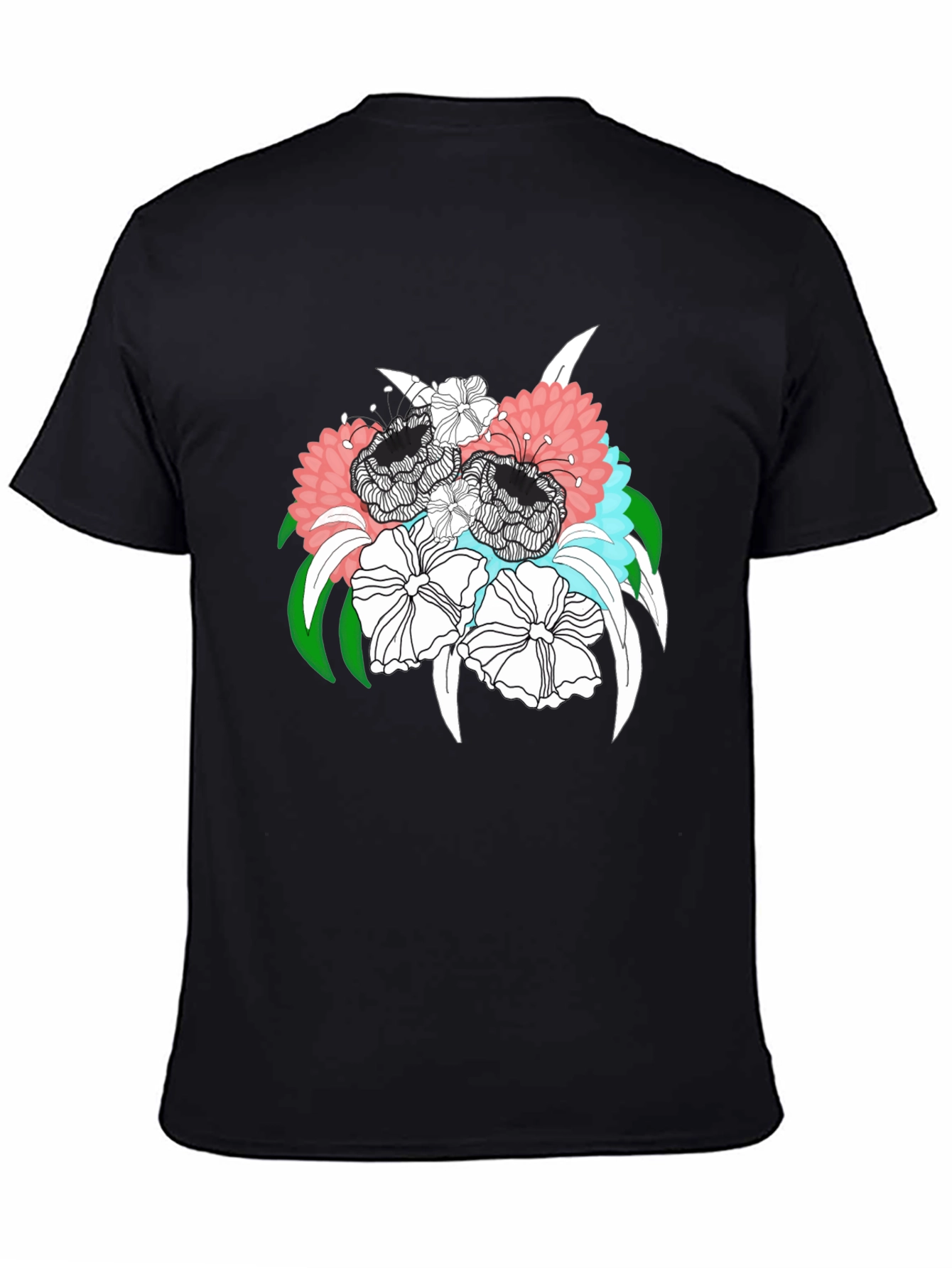 Floral Bouquet Graphic Tee - Black Unisex T-Shirt
