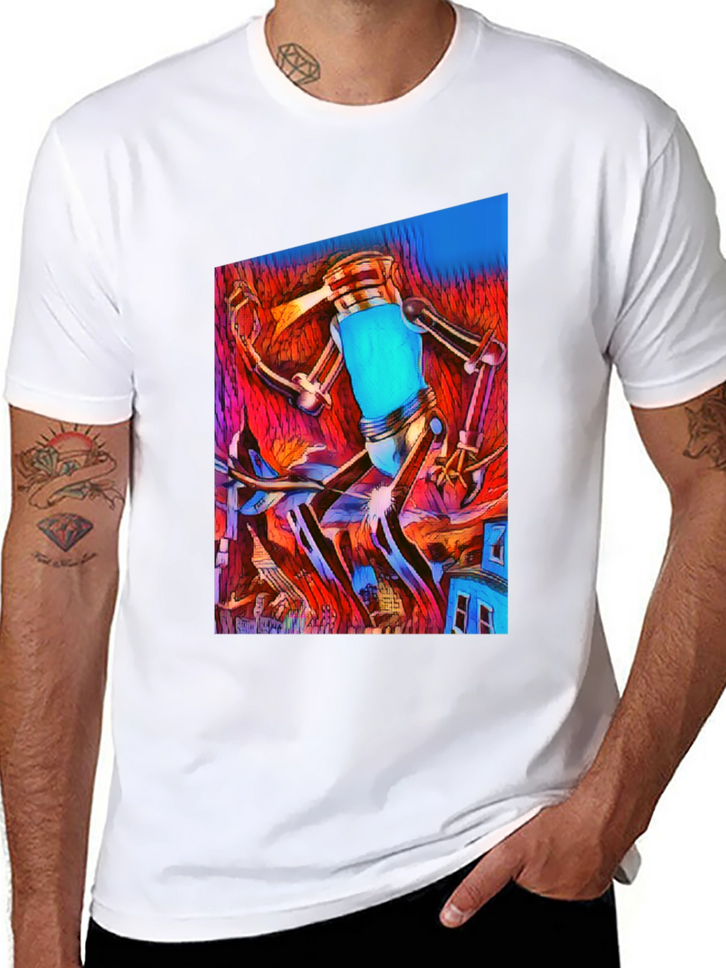 Abstract Robot T-Shirt - Mens Black Graphic Tee
