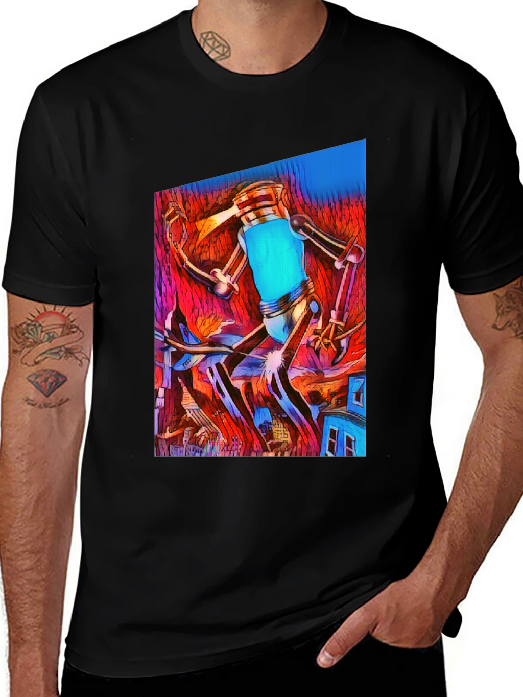 Abstract Robot T-Shirt - Mens Black Graphic Tee