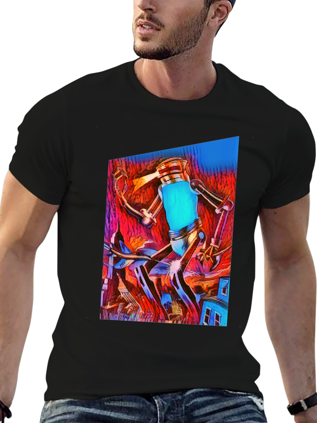 Abstract Robot T-Shirt - Mens Black Graphic Tee