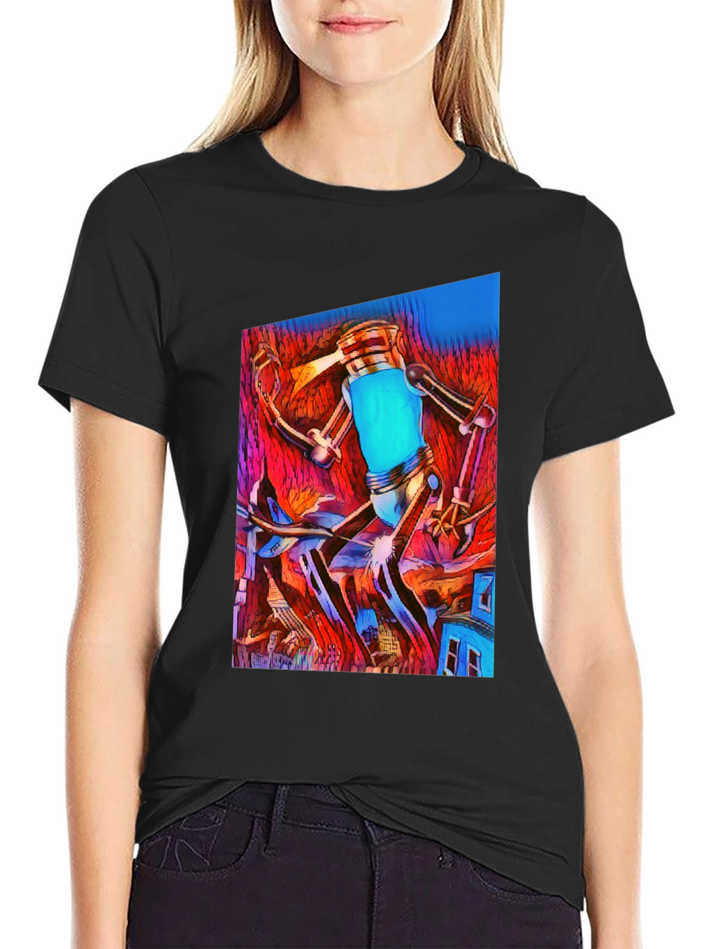 Abstract Robot T-Shirt - Mens Black Graphic Tee