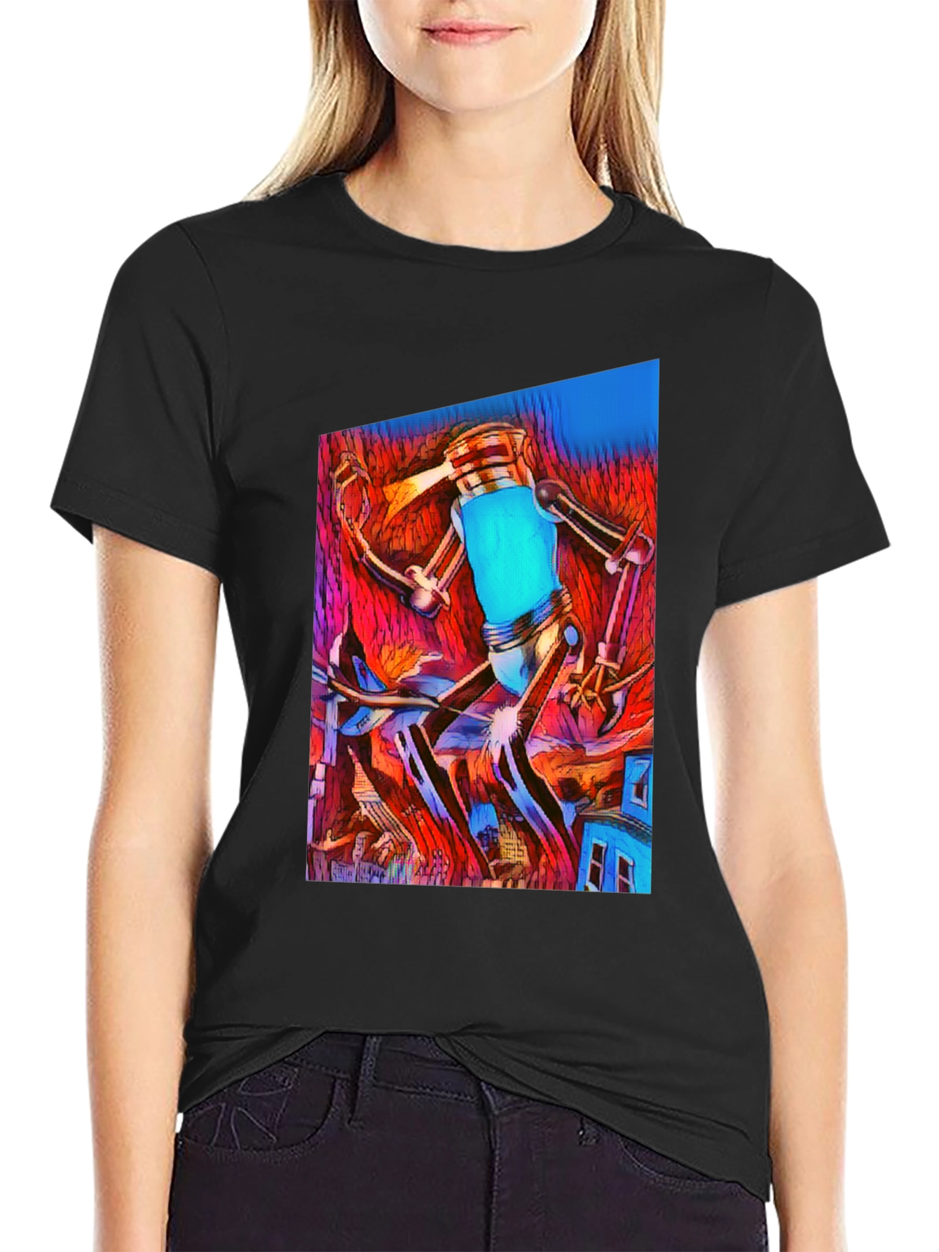 Abstract Robot T-Shirt - Mens Black Graphic Tee