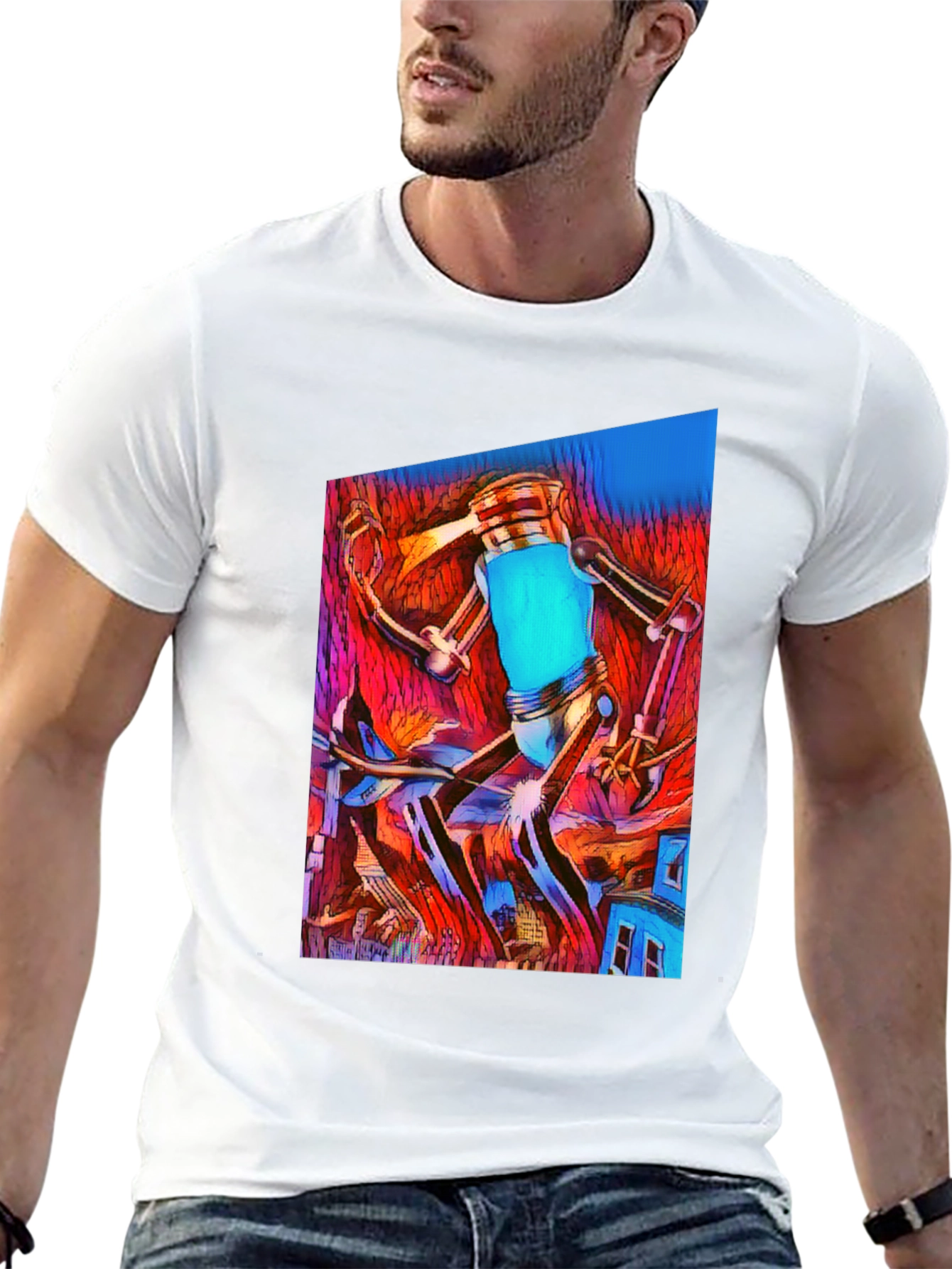 Abstract Robot T-Shirt - Mens Black Graphic Tee