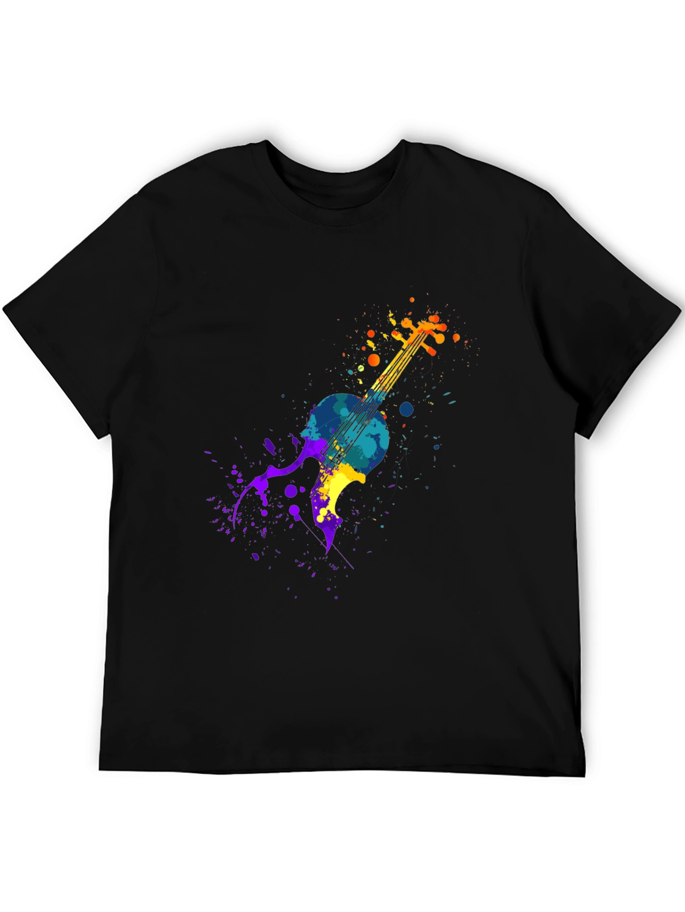 Colorful Violin Splatter Graphic T-Shirt