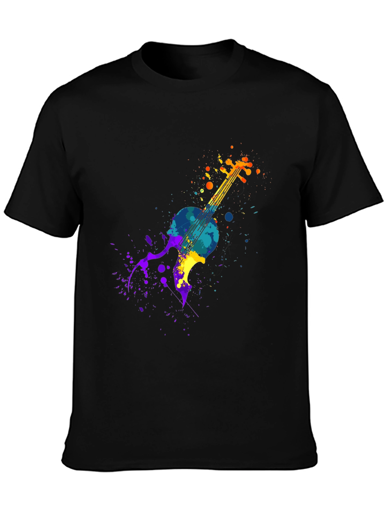 Colorful Violin Splatter Graphic T-Shirt