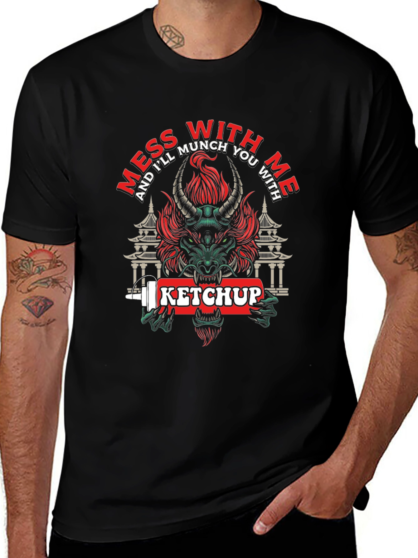 Mess With Me Ketchup Dragon Graphic T-Shirt