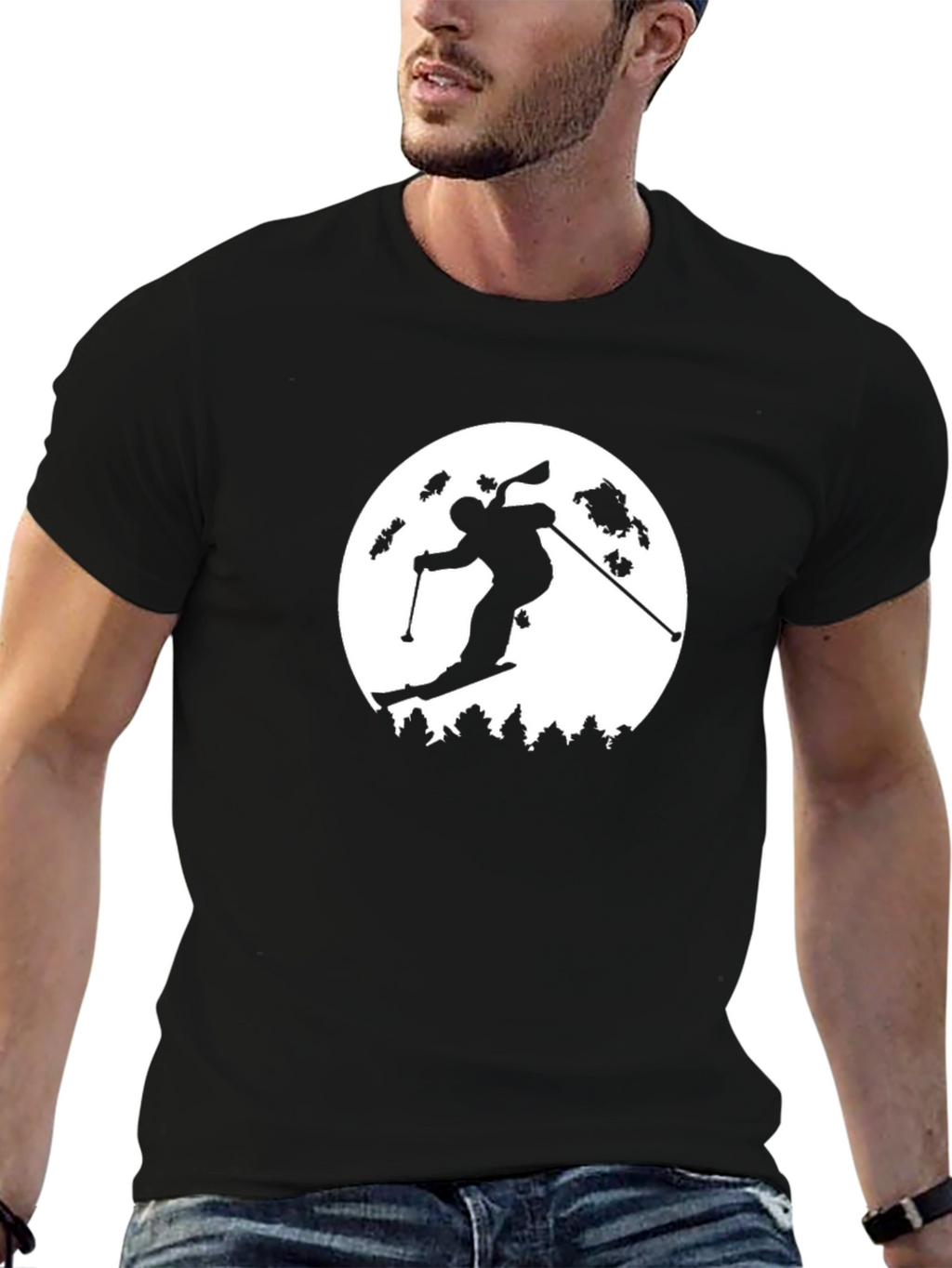 Skiing Silhouette Graphic T-Shirt - Black