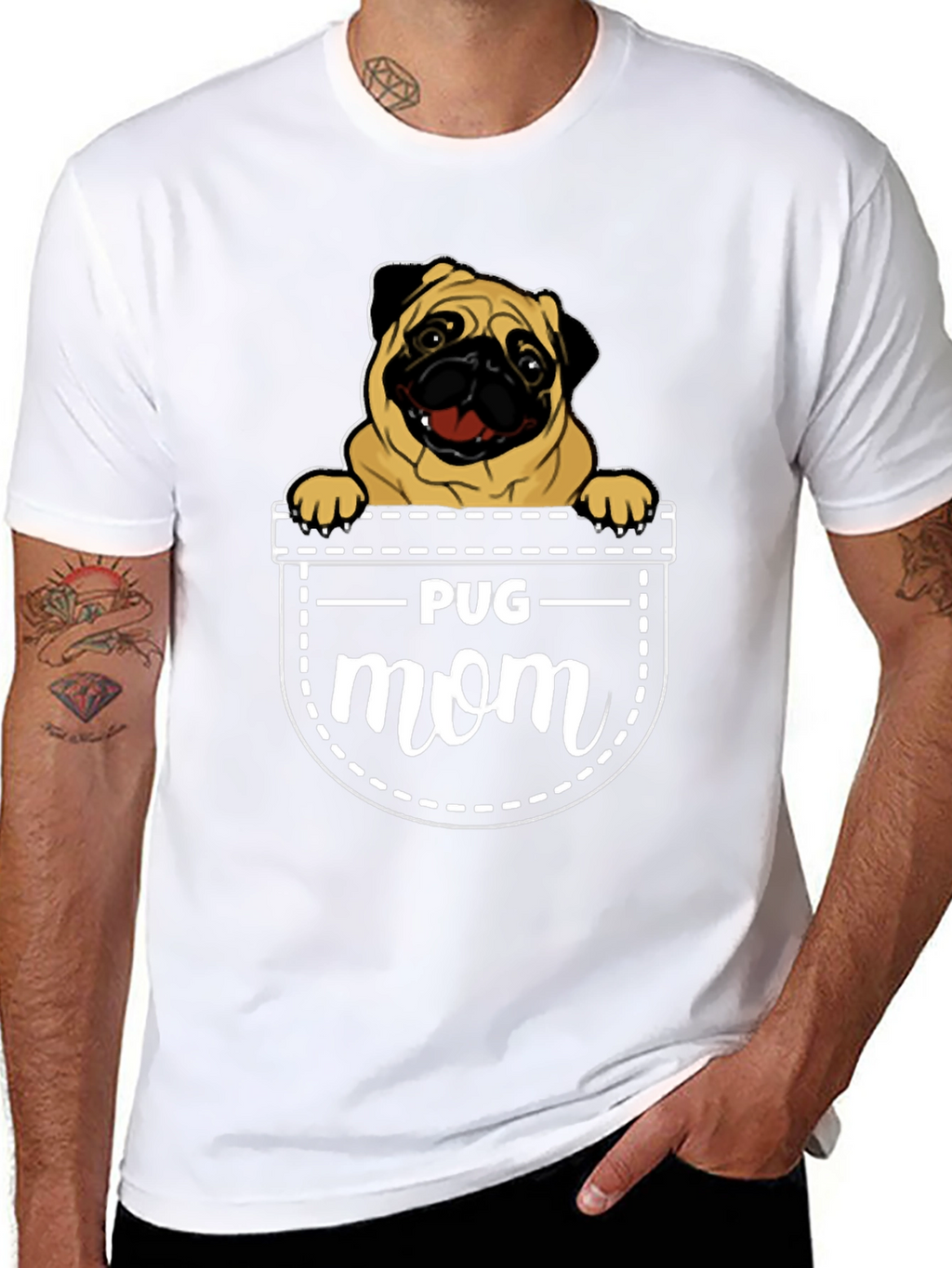 Pug Mom T-Shirt - Pocket Design
