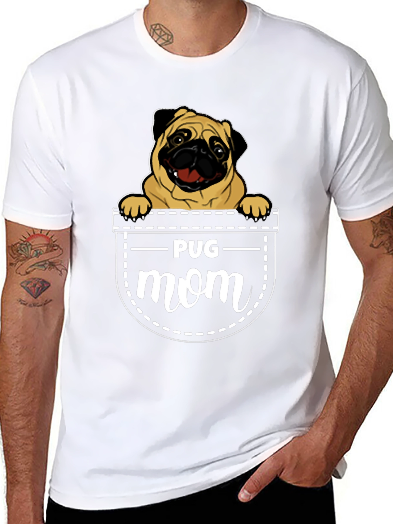 Pug Mom T-Shirt - Pocket Design