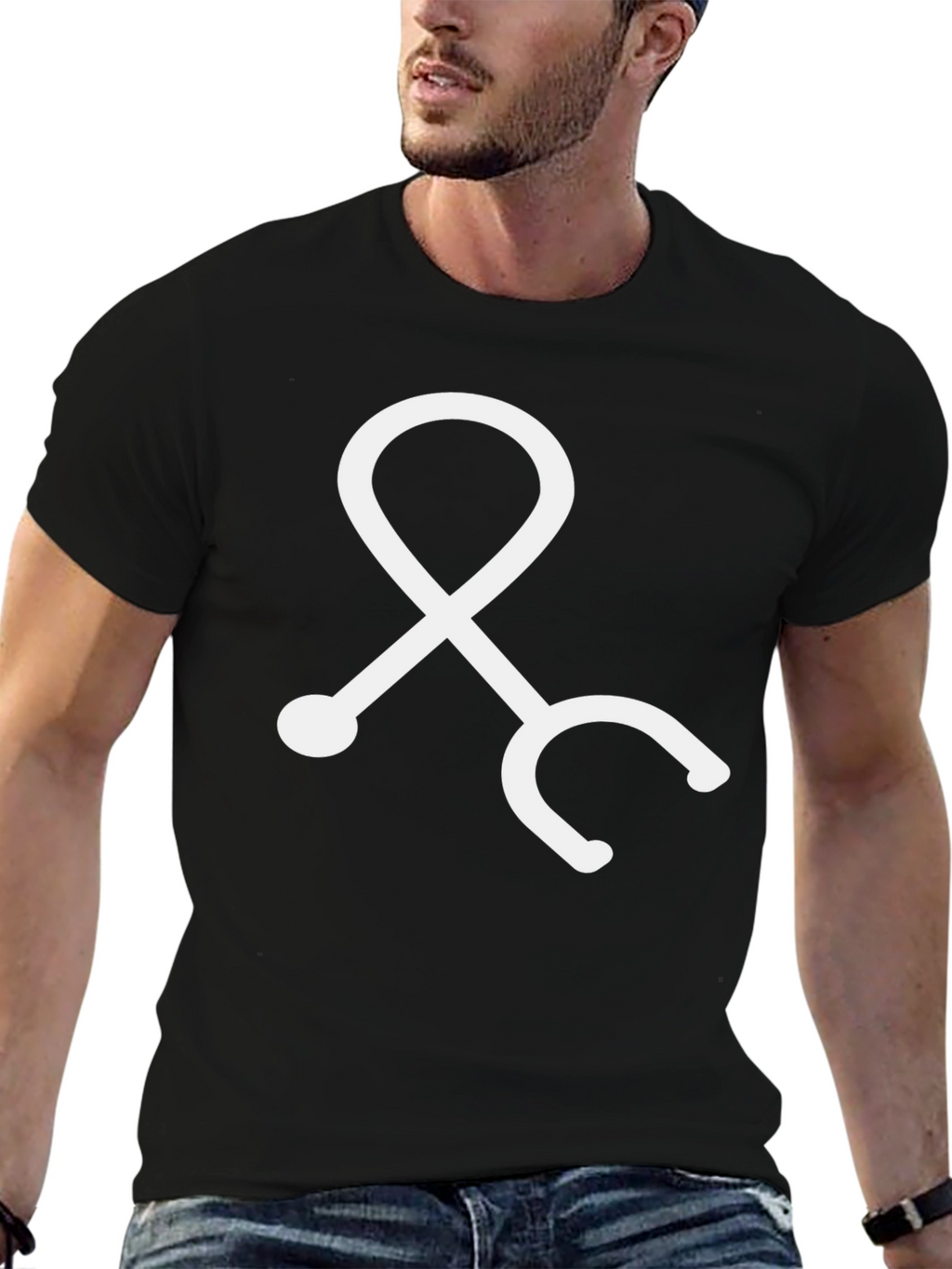 Medical Stethoscope Graphic Tee - Black Cotton Blend