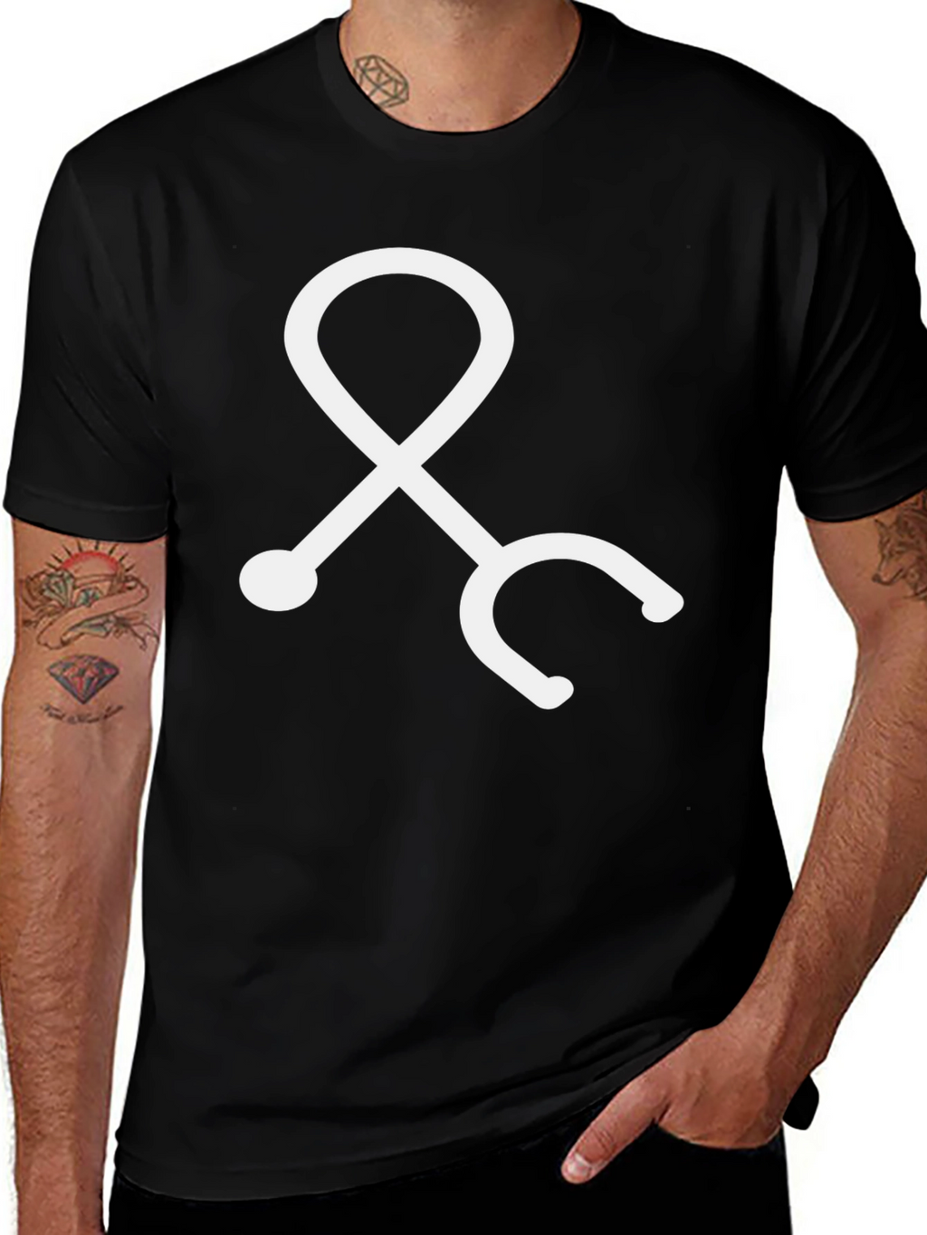 Medical Stethoscope Graphic Tee - Black Cotton Blend