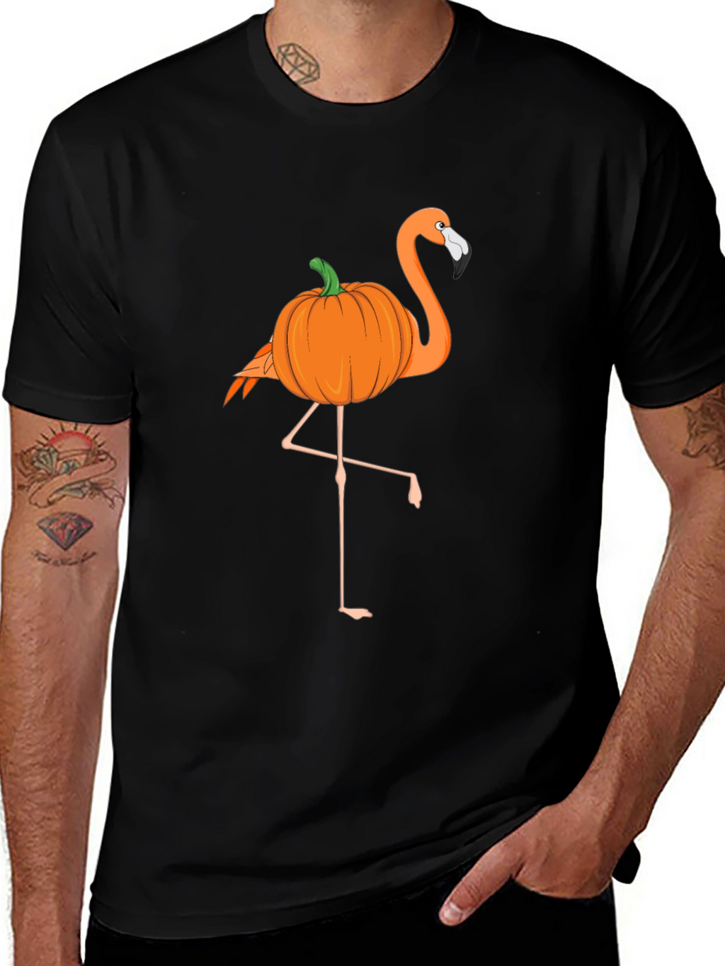 Halloween Pumpkin Flamingo T-Shirt