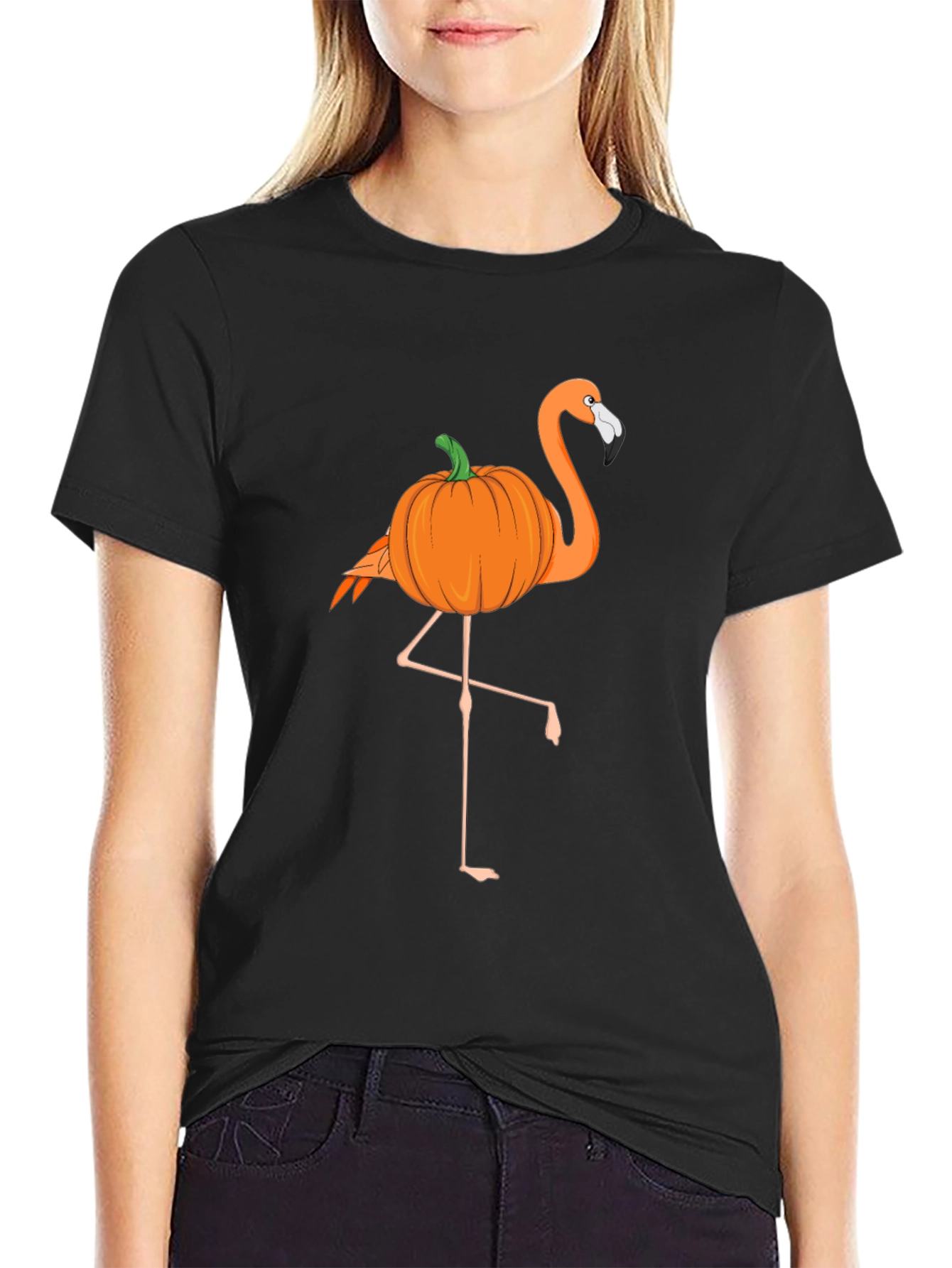Halloween Pumpkin Flamingo T-Shirt