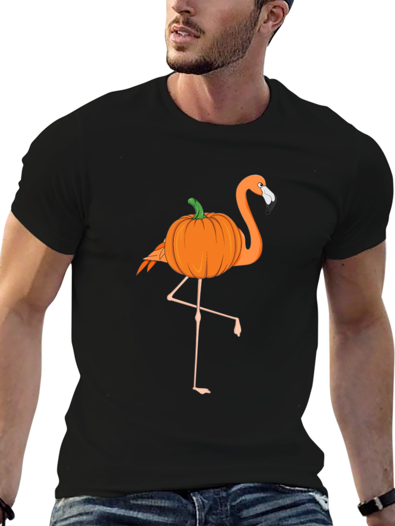 Halloween Pumpkin Flamingo T-Shirt