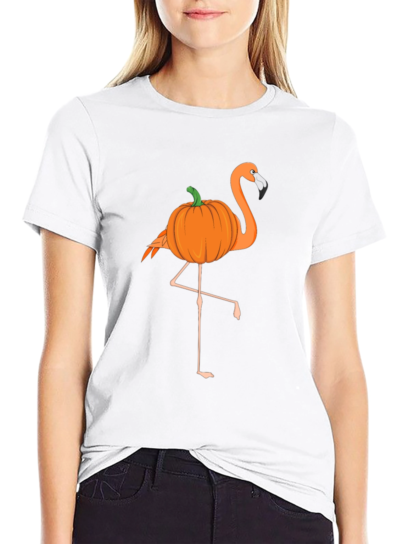 Halloween Pumpkin Flamingo T-Shirt