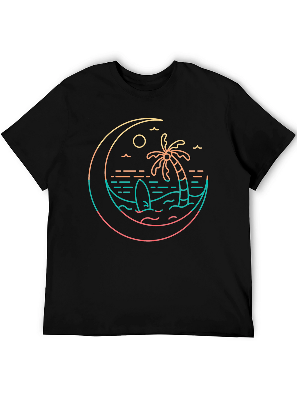 Tropical Beach T-Shirt Palm Tree Surfboard Graphic Tee