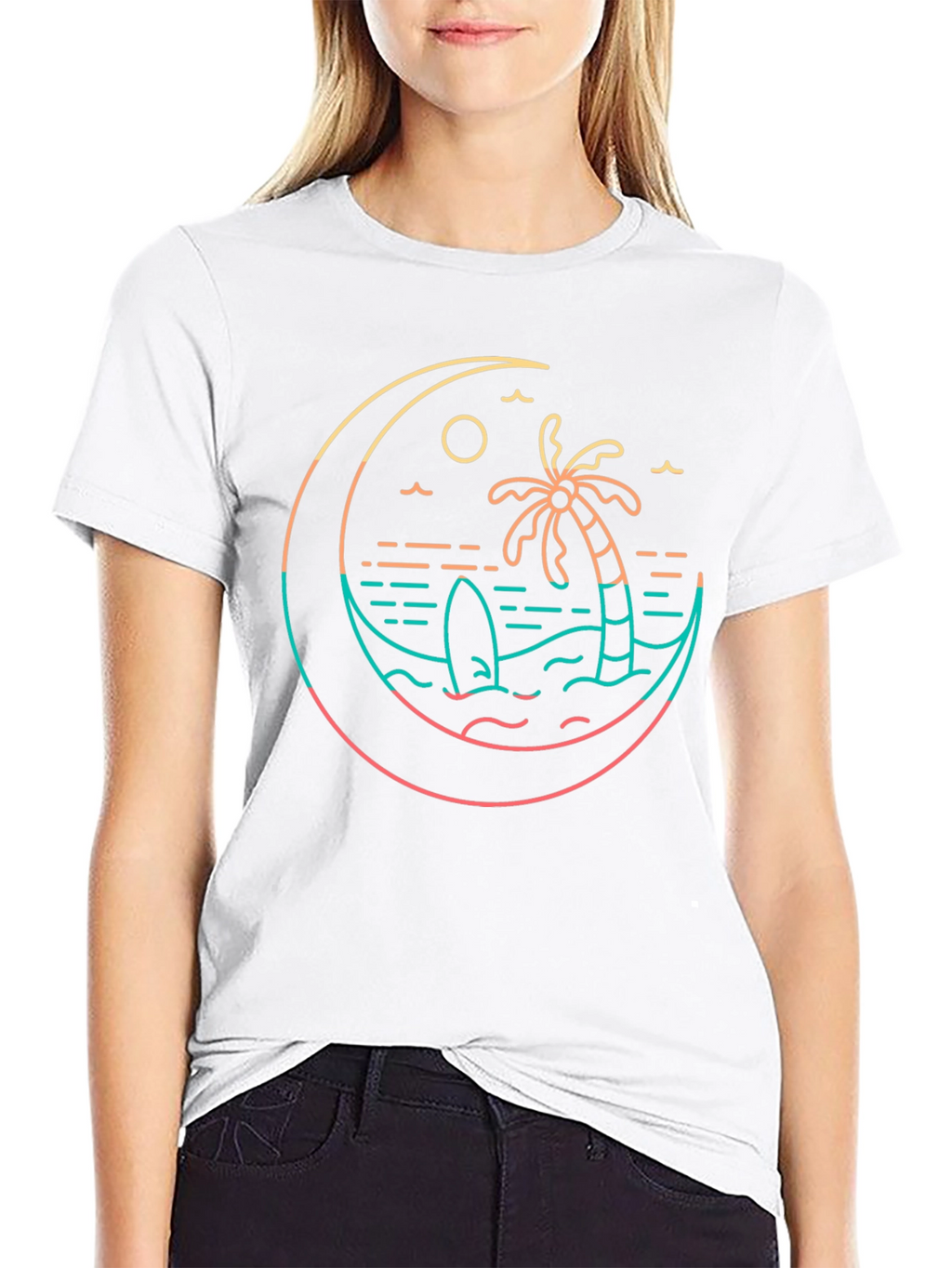 Tropical Beach T-Shirt Palm Tree Surfboard Graphic Tee