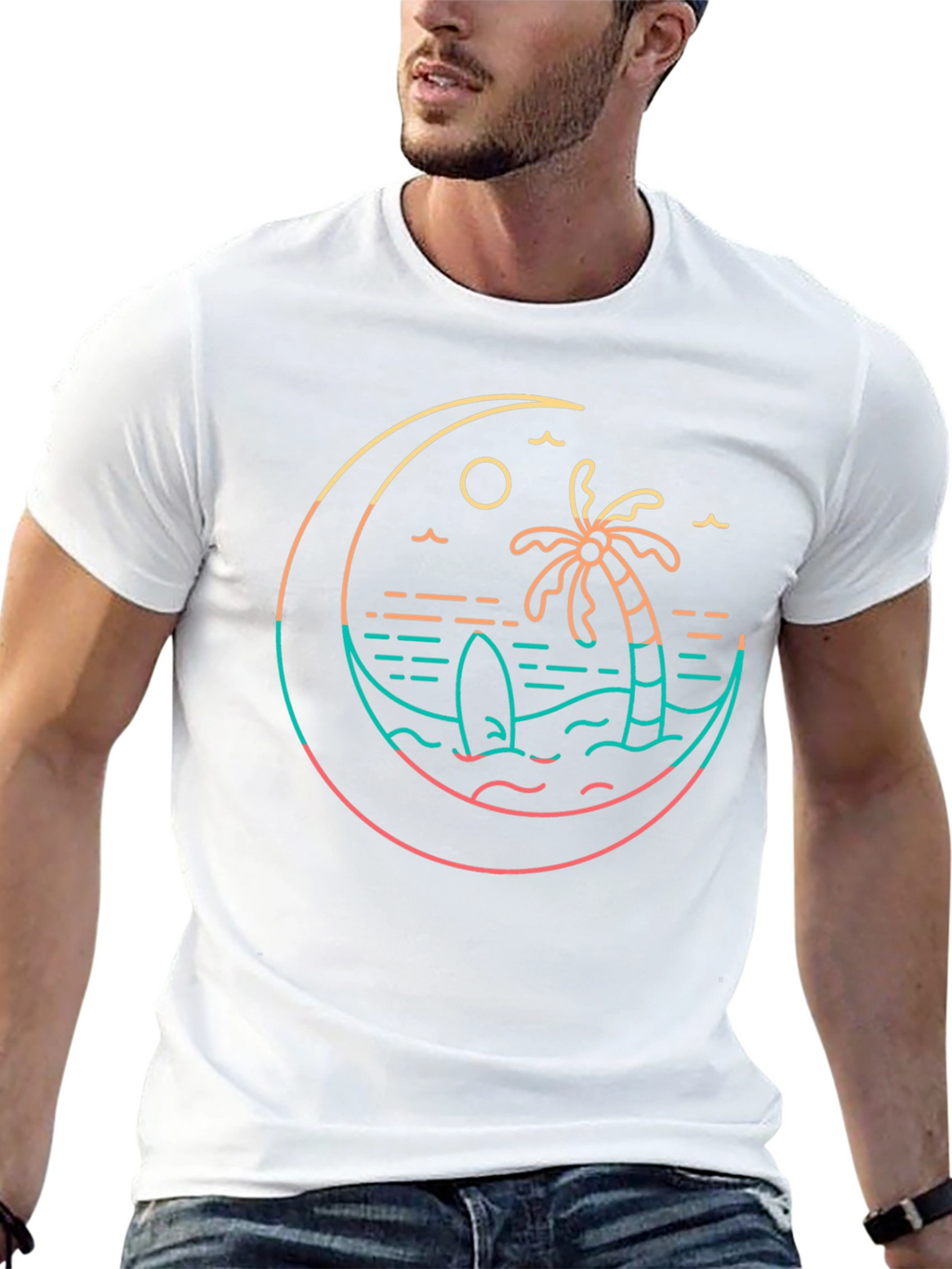 Tropical Beach T-Shirt Palm Tree Surfboard Graphic Tee