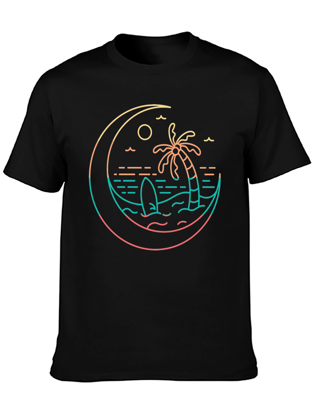 Tropical Beach T-Shirt Palm Tree Surfboard Graphic Tee