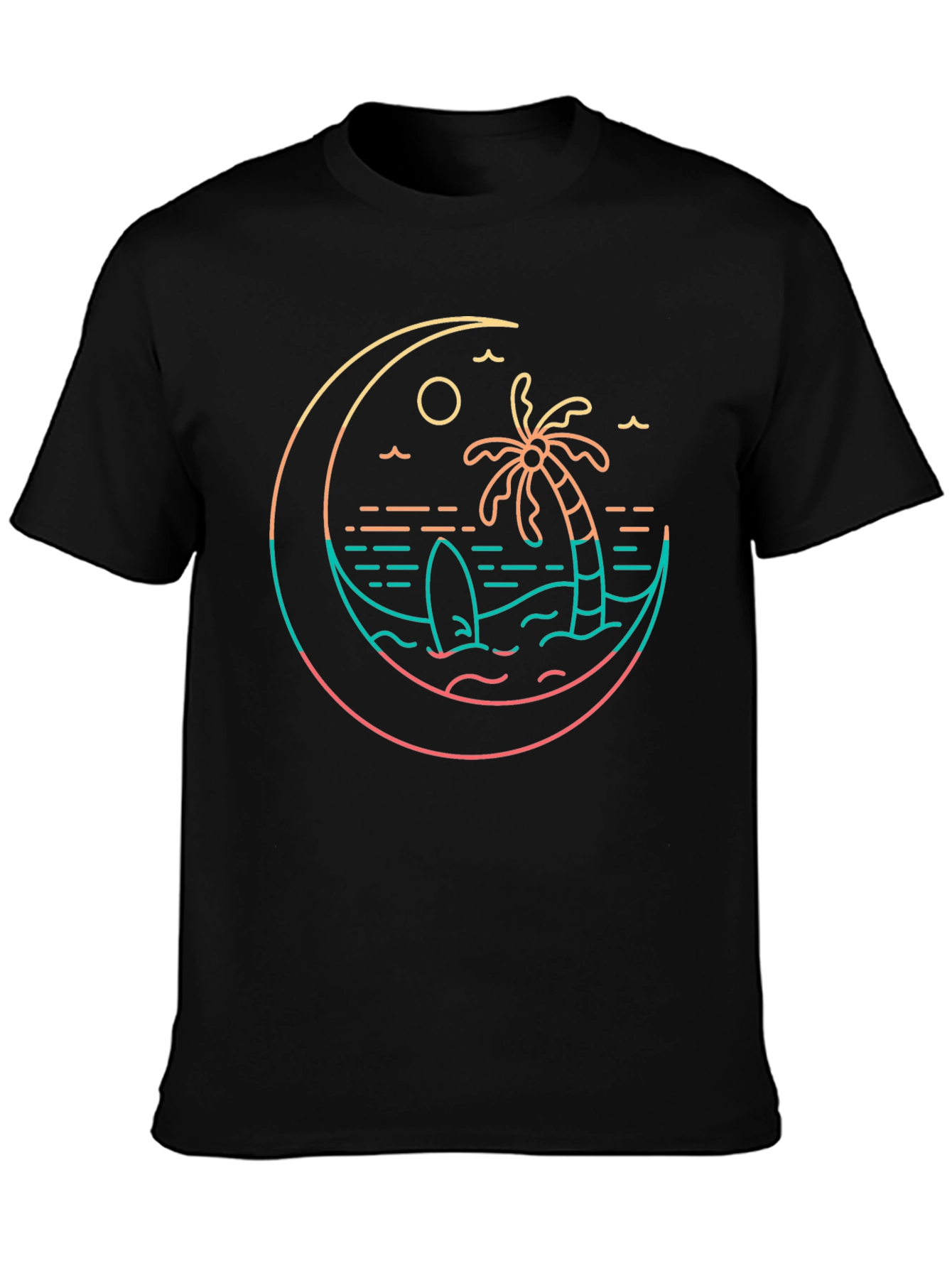 Tropical Beach T-Shirt Palm Tree Surfboard Graphic Tee