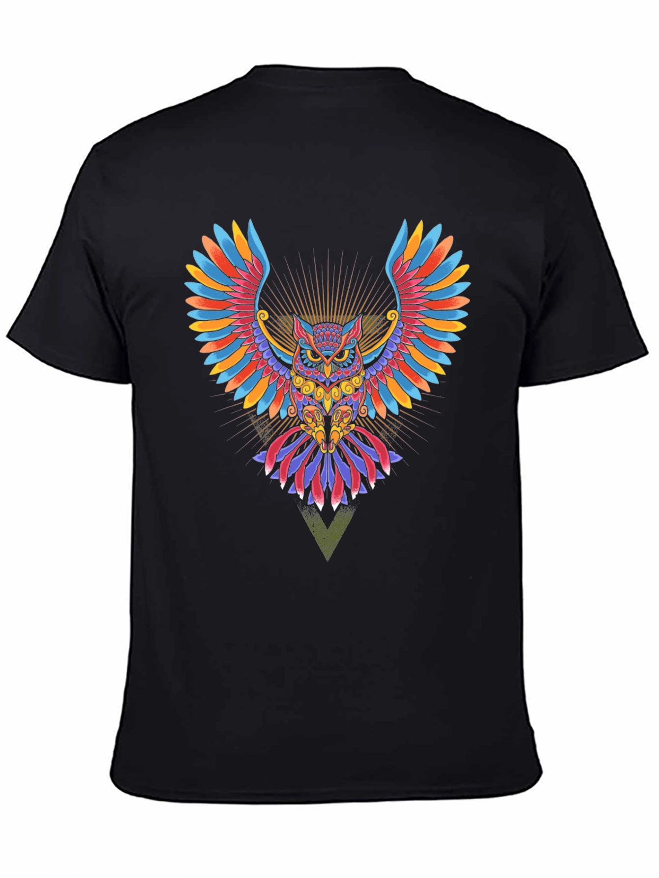 Colorful Owl Graphic Print Black T-Shirt