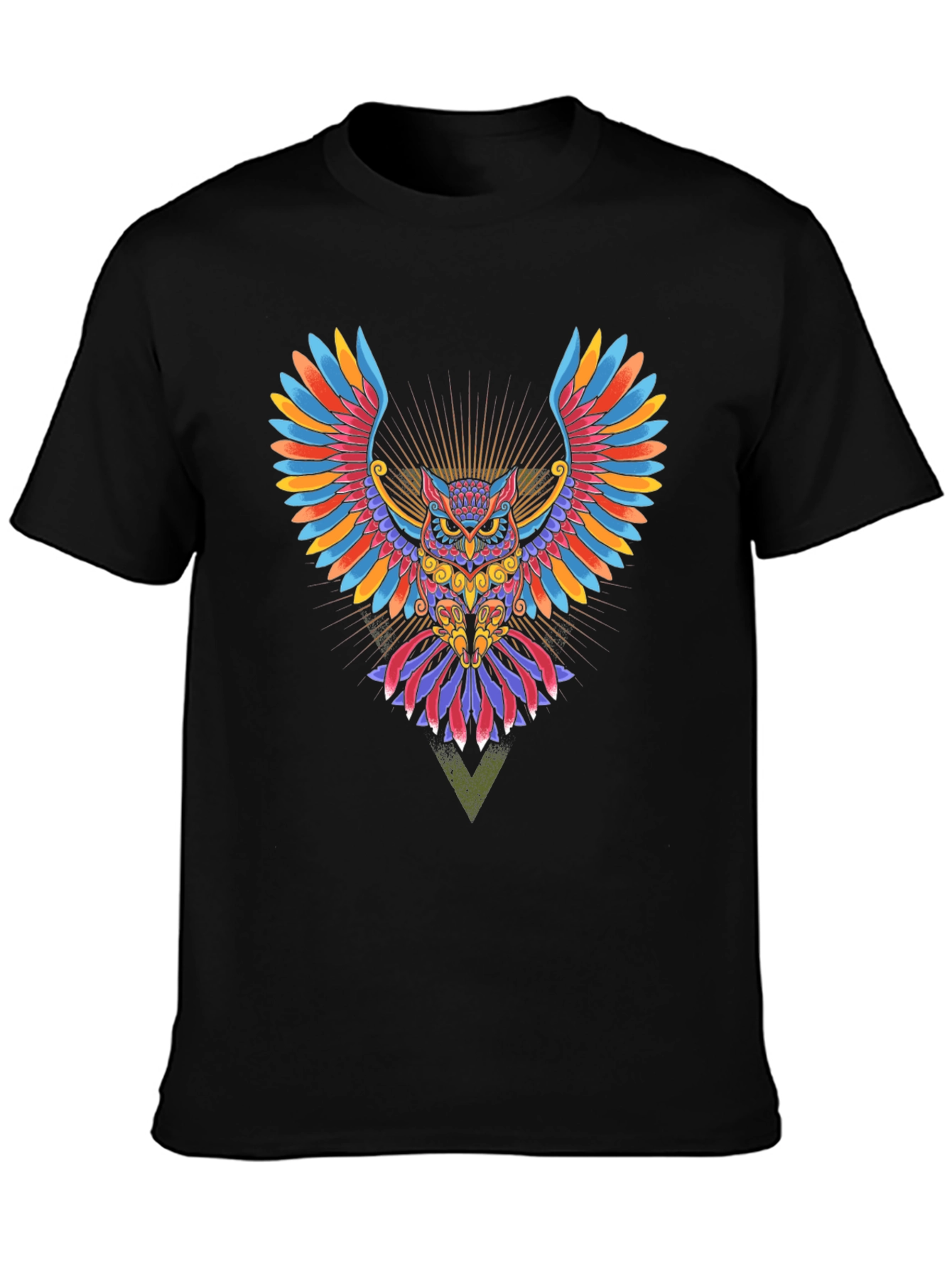 Colorful Owl Graphic Print Black T-Shirt